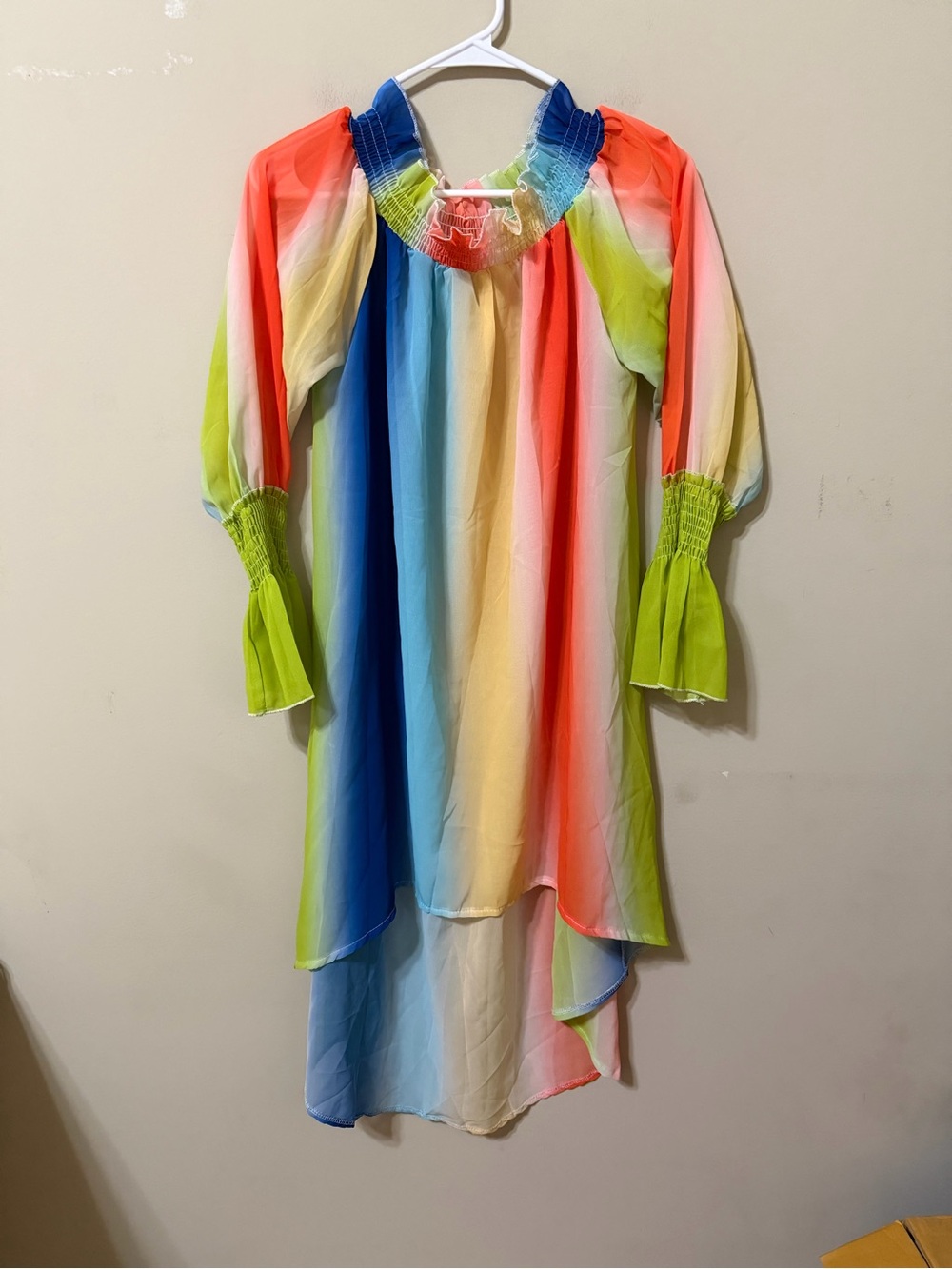 SHEIN Rainbow Multicolor High-Low Smocked Neck Mini Dress xl nwot